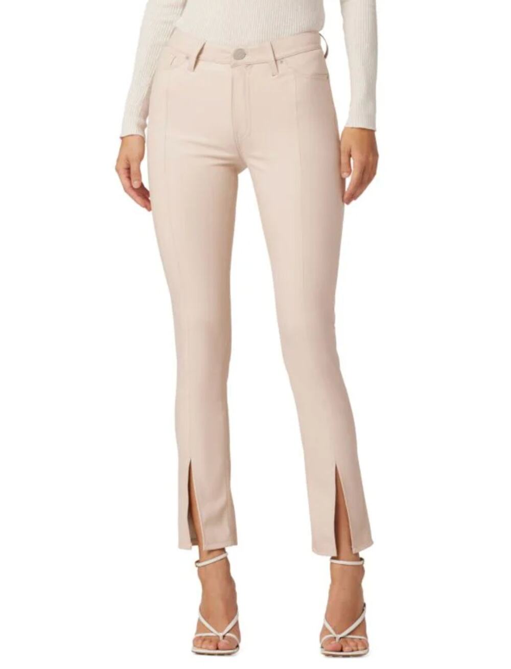 HUDSON High Rise Barbara Straight Faux Leather Blush Coated Slit Hem Pant // 29